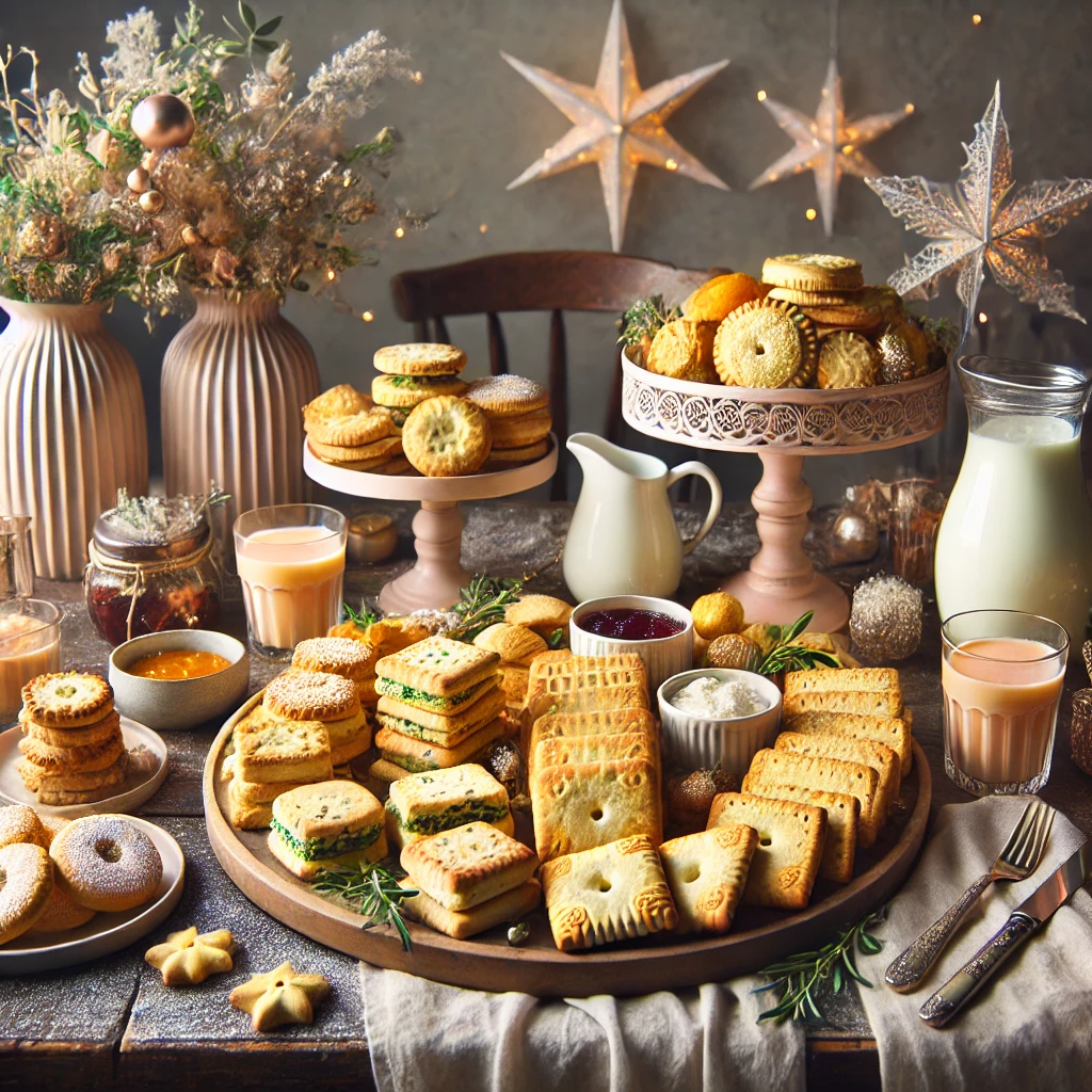 A versatile display of milk-free biscuits, including savory herb and sweet jam-topped variations, styled for brunch, dinner, and dessert settings.