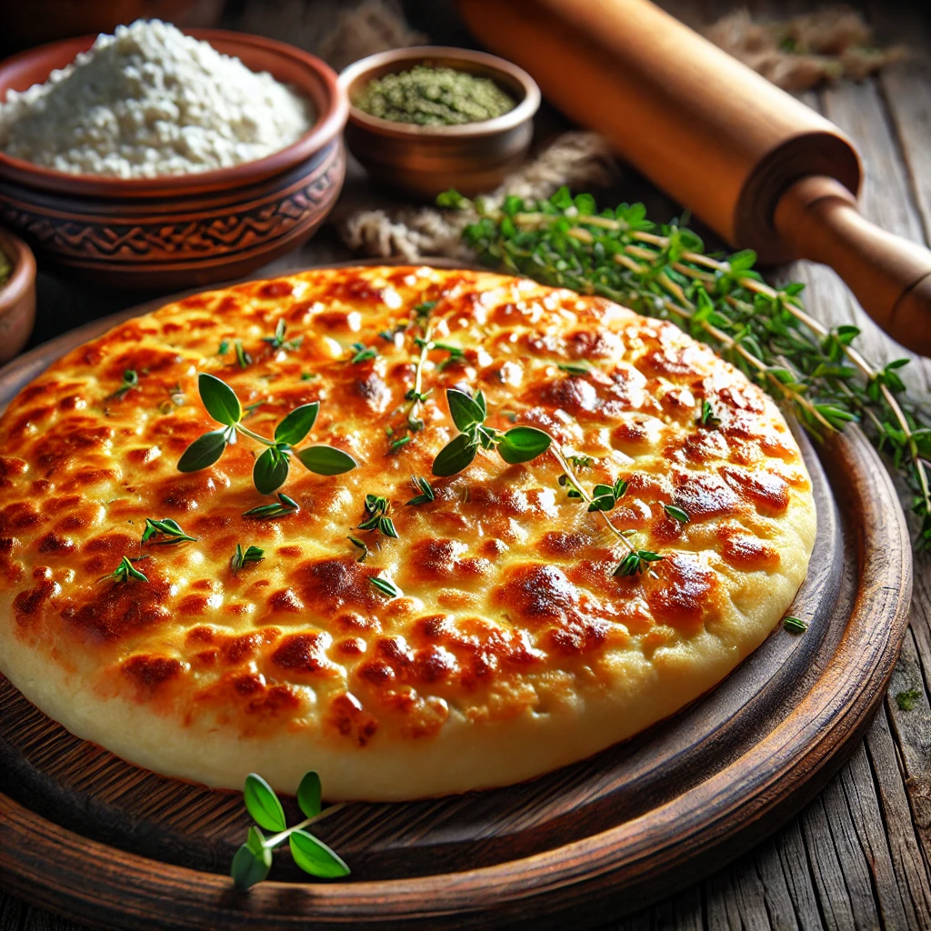 A close-up of golden brown cottage cheese flatbread